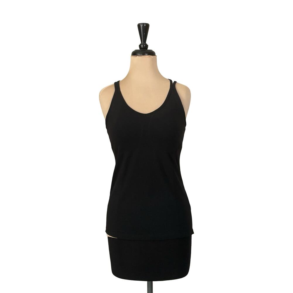 Athleta Solace Tank Top Medium Black Strappy Built In Bra